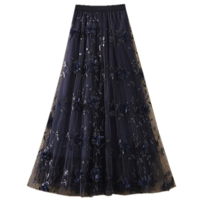 立体花朵重工刺绣花网纱半身裙子