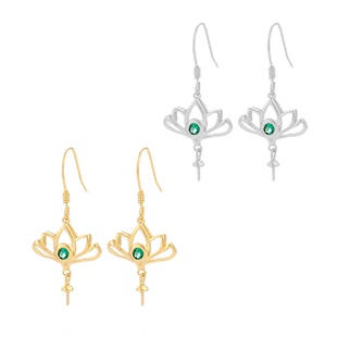 荷花设计珍珠耳环diy配件18K金工艺手工自制耳环耳钩耳扣空托材料