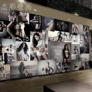 店背景墙纸 3D运动美女海报壁画健身房工作室壁纸瑜伽馆美容院服装