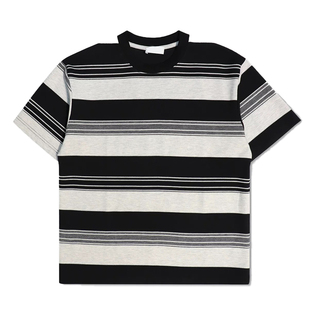 王几又 粗条纹短袖t恤男夏季圆领黑白条纹上衣男日系简约休闲半袖