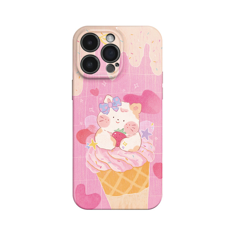 小猫冰淇淋~粉色可爱夏日适用iPhone16/15promax手机壳华为pura70苹果13红米k60vivoX100软opporeno12畅享70