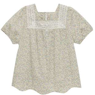 鄂尔多斯童装25夏季liberty印花纯棉方领上衣甜美女童短袖