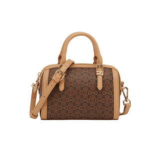 意尔康女包新款老花波士顿手提包撞色保龄球包单肩包斜挎包枕头包