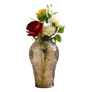 法式复古雕花玻璃花瓶大号透明水养鲜花富贵竹鲜花客厅家用摆件