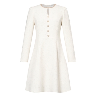 珂莱蒂尔2025春季羊毛香风通勤气质淑女a字裙连衣裙