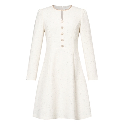 珂莱蒂尔2025春季羊毛香风通勤气质淑女a字裙连衣裙