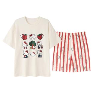 2025新款睡衣女夏季纯棉带胸垫短袖短裤可爱卡通KT甜美少女家居服