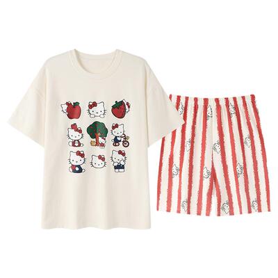 2026新款睡衣女夏季纯棉带胸垫短袖短裤可爱卡通甜美少女生家居服