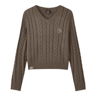 Skechers斯凯奇女士时尚V领针织毛衣秋冬款舒适套头卫衣L424W175