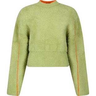 【折扣】YCH 秋冬撞色款圆领短款宽松女拉绒挖剪羊毛混纺针织衫