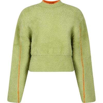 【折扣】YCH 撞色款圆领短款宽松女拉绒挖剪羊毛混纺针织衫