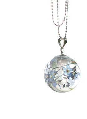 蓝色勿忘我项链纯银毛衣链女树脂