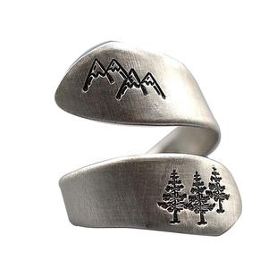 Young镀s925银树木山峰开口戒指生命之树复古设计时尚指环可调节