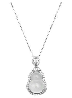 999纯银足银福禄葫芦吊坠项链女新中式国风白玉髓锁骨链镶钻带钻