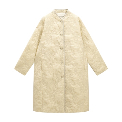 EXCEPTION例外女装中式蝙蝠袖设计宽松保暖立体绣花棉服