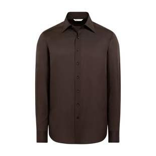 26早春新品SUITSUPPLY深棕色埃及棉经典翻领休闲衬衫