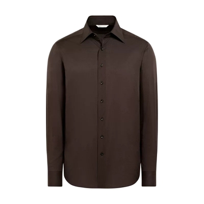 Suitsupply深棕色棉经典翻领衬衫