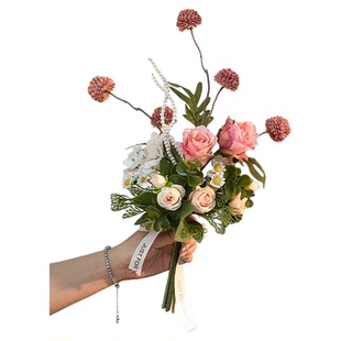 法式复古玫瑰花蒲公英假花仿真花装饰摆件客厅玄关摆设餐桌花摆花