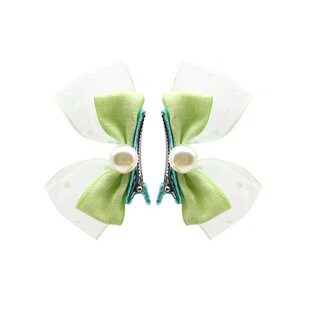 儿童果冻纱蝴蝶结发夹女童粉色立体兔耳对夹女孩小清新泡泡纱头饰