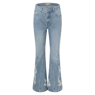 RAIVE2026春季新款女裤子磨破设计蓝色灰色显瘦韩版喇叭裤牛仔裤