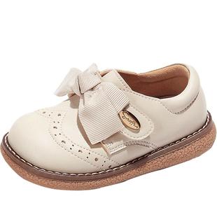 斯纳菲女童皮鞋小女孩公主鞋秋冬新款儿童布洛克加绒保暖宝宝棉鞋