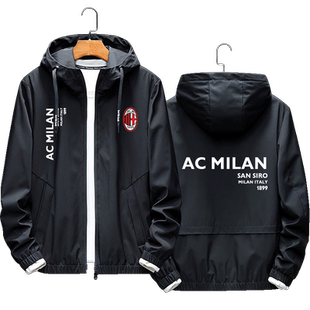 秋冬新款AC米兰Milan意甲足球连帽夹克外套加棉拉链衣服男女开衫
