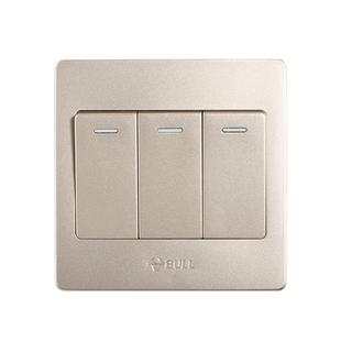 公牛开关插座3开三开双控开关面板三联三位双控电源墙壁开关金色