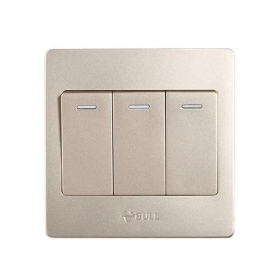 公牛三位电源墙壁金色双控开关