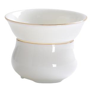 茶漏德化白瓷全瓷过滤网细密泡茶漏托底座描金陶瓷茶滤公道杯一体