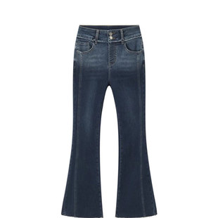 森马牛仔裤女高腰渐变毛边抓绒长裤2025新款冬显高喇叭裤女士裤子