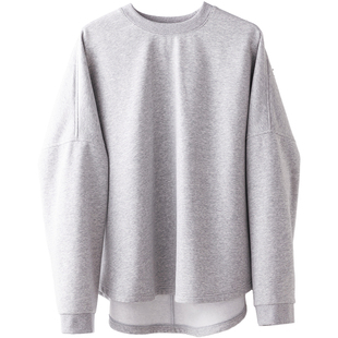 卫衣加绒上衣套头前短后长设计感圆领宽松长袖女装简约休闲春新款