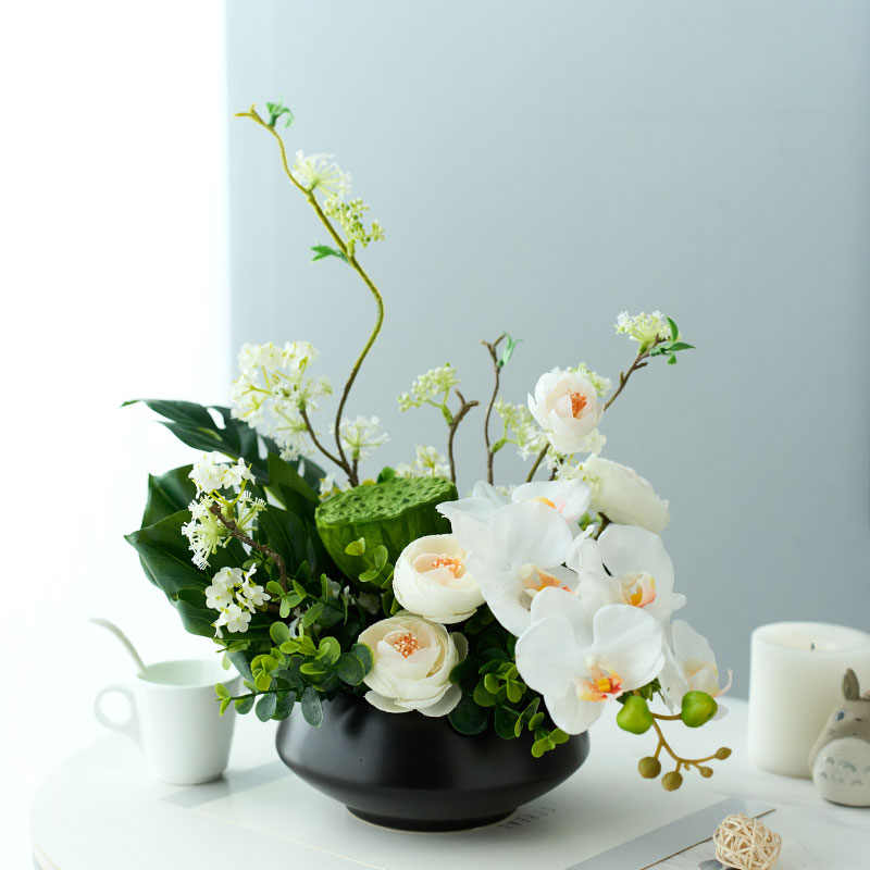 初若安然新中式仿真花假绿植客厅餐桌茶几玄关电视柜装饰摆件盆栽