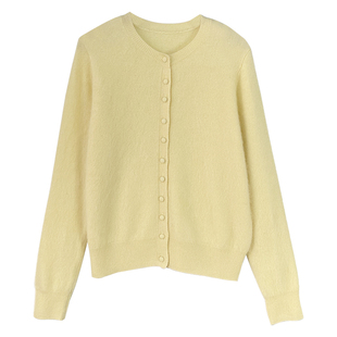 黄色软糯拉毛针织开衫女秋冬高级感内搭可外穿短款羊毛毛衣外套
