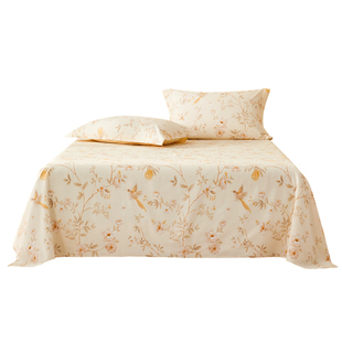 水星家纺全棉床单单件100%纯棉印花被单中式花鸟学生宿舍床上用品