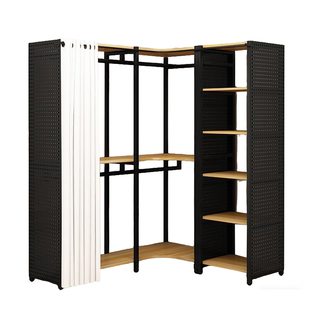 开放式金属衣柜卧室落地组合挂衣架带洞洞板家用转角步入式衣帽间