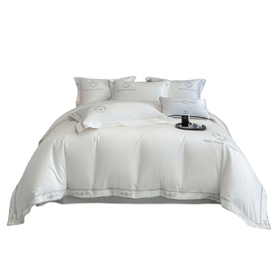 七星级酒店风200支长绒棉四件套高级感全棉床单纯色被套床上用品4