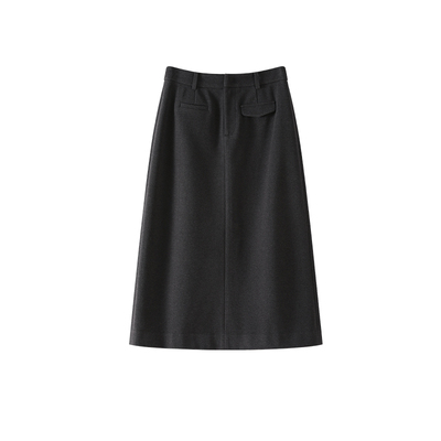 OSA高腰显瘦灰色毛呢半身裙