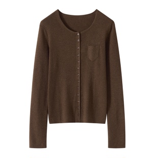 Z.M.R 柔软感知 小个子短款精纺羊毛混纺圆领针织开衫女修身上衣