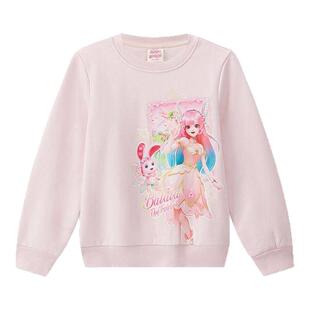 班尼路女童加绒圆领卫衣中大童印花长袖套头保暖上衣