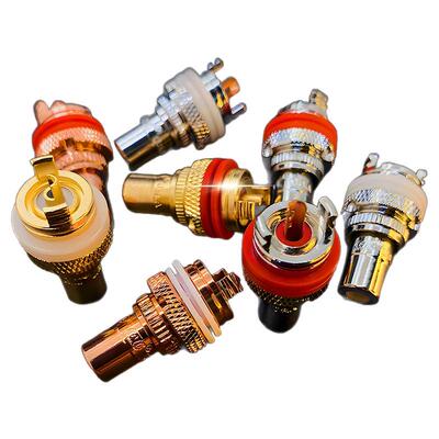 高短款RCA莲花母座音频插头功放音响黄铜镀金AV插座母头信号端子