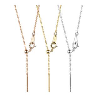 18k金Au750素链全能针式项链可调节十字彩金项链可穿珍珠翡翠黄金