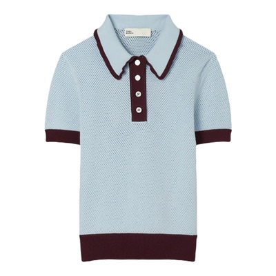 TORY BURCH 汤丽柏琦 拼色短袖镂空POLO衫 165100