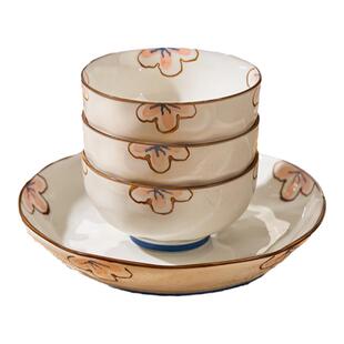 日式釉下彩饭碗盘子餐具家用2026新款好看的吃饭碗清新面碗菜盘