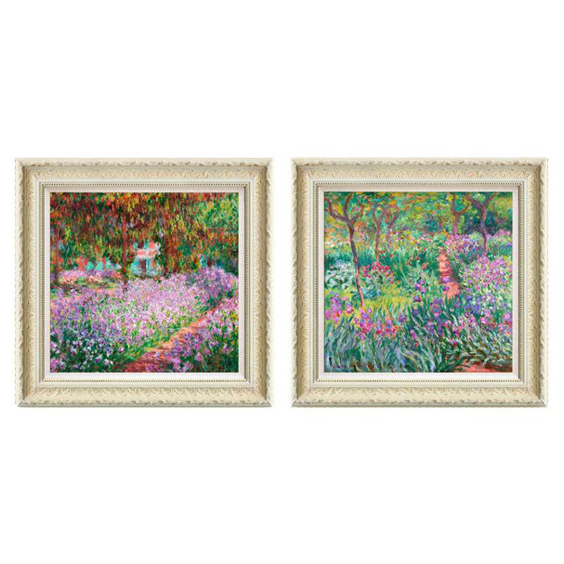 风色莫奈花园美式客厅油画装饰画
