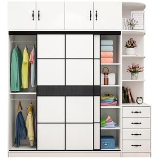衣柜实木生态板现代简约卧室组装柜子家用2米衣橱推拉滑移门衣柜