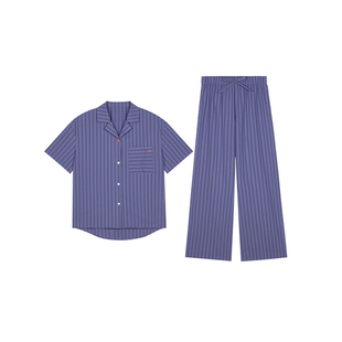 内外橙标情侣款条纹家居服短袖长裤套装夏季凉感睡衣NEIWAI