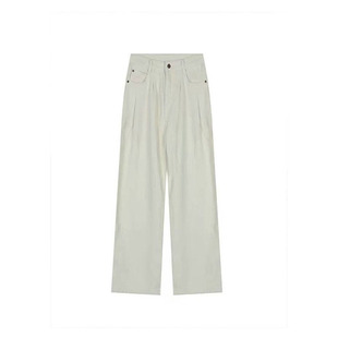 大码白色牛仔裤女春季高腰显瘦直筒阔腿梨型身材裤子宽松bf慵懒风