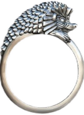 刺猬小动物立体氧化纯银戒指复古