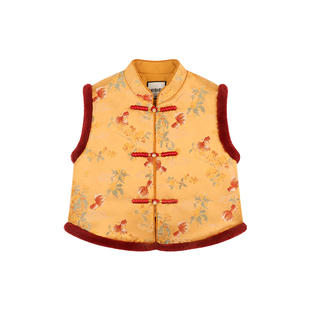 Amybaby女童上衣冬季2025新款精致盘扣新中式新年氛围感金色马甲