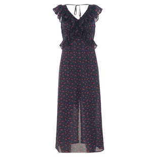 wana try100%桑蚕丝超显瘦红樱桃连衣裙2026夏季新款甜美女款长裙